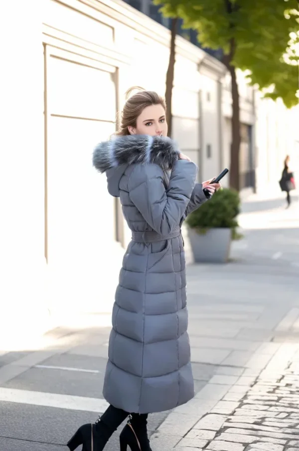 Very Warm Long Quilted Winter Cotton Padded Black Parkas With Hood - Image 5