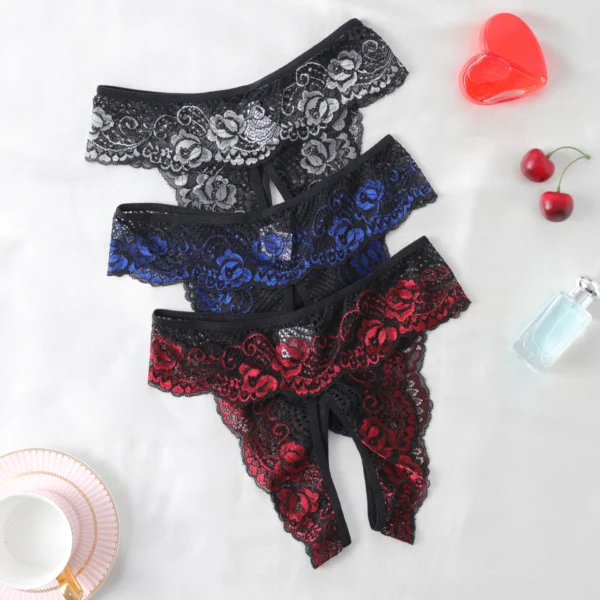 Sexy Invisible Lace Crotchless Comfortable Low Waist Thongs - Image 3