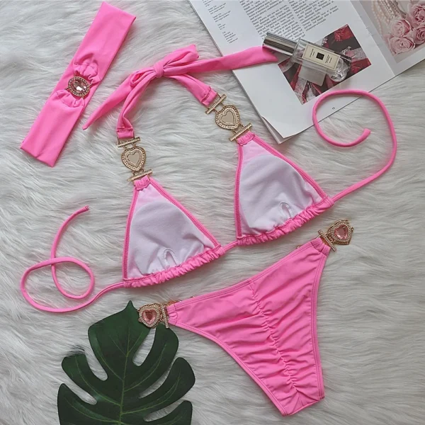 Sexy Rhinestones Push Up Beach Swim Wear Bikini With Headband - Image 11