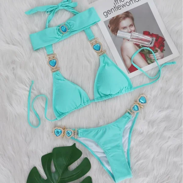 Sexy Rhinestones Push Up Beach Swim Wear Bikini With Headband - Image 6