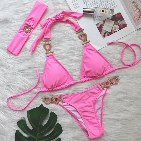 Sexy Rhinestones Push Up Beach Swim Wear Bikini With Headband - Image 8