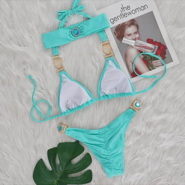 Sexy Rhinestones Push Up Beach Swim Wear Bikini With Headband - Image 17