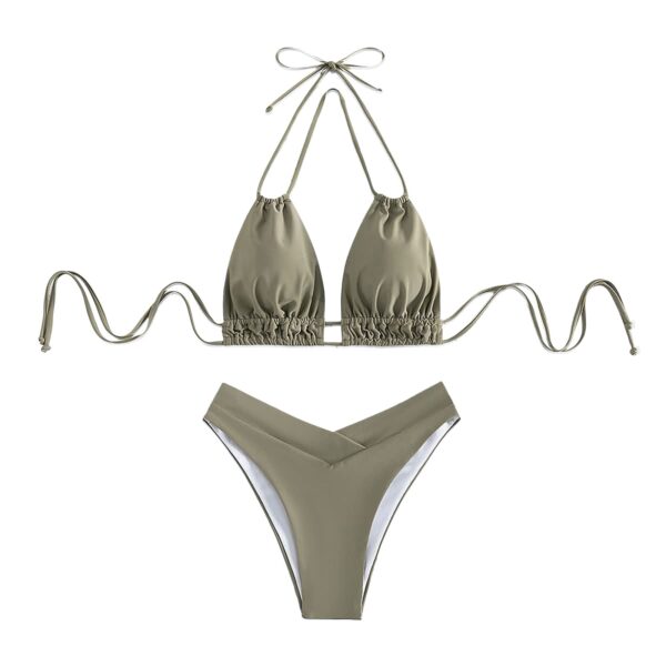 Summer Tank Mid Waist Deep V Neck Wide Straps Swimwear Bikini Set - Image 15