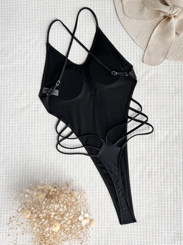 New Sexy One Piece High Cut Bandage Backless Thong Swimwear - Image 12