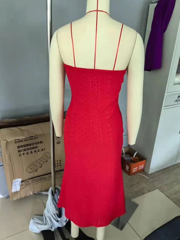New Sexy Summer Bandeau Backless Ruched Hook Flower Slit Dresses - Image 13