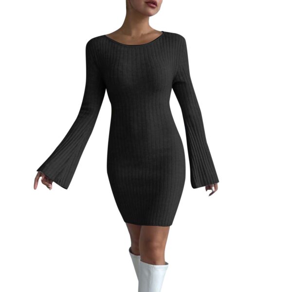 High-Quality Sexy Solid Knitted Long Sleeve Elegant Mini Dress - Image 8
