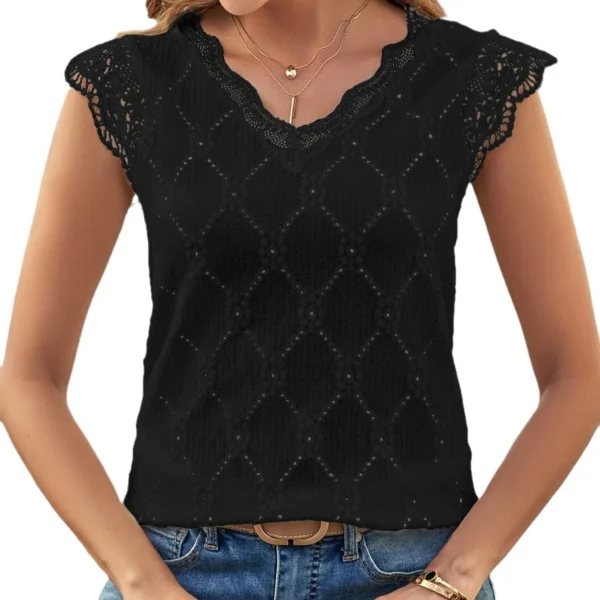 2025 Summer Women's white T-shirt Lace Splicing Comfortable Loose Pullover Casual Fashion Thin Square Collar Top - Image 2