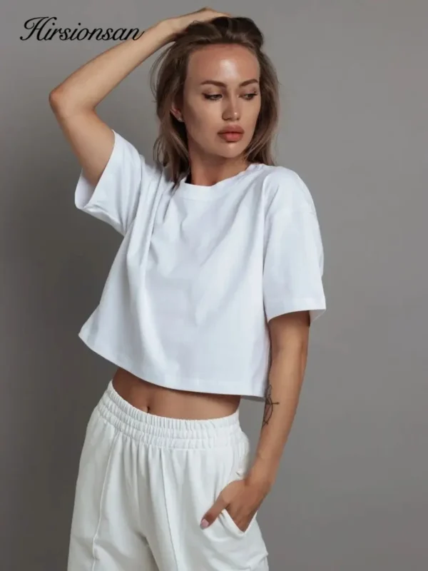 100% Cotton Short Chic Vintage O Neck Top T-Shirt - Image 20