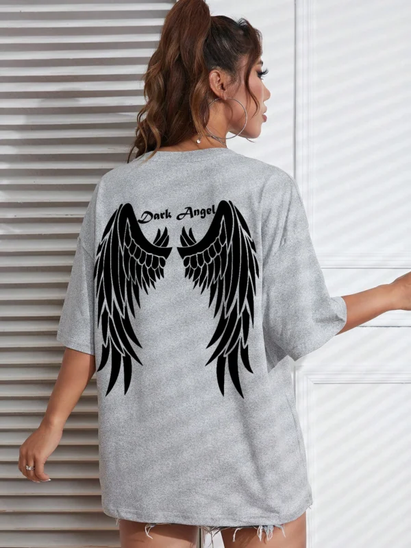 Cotton Short Sleeves Dark Angel Wing Hot Sale Graphic Printed T-Shirts - Image 3