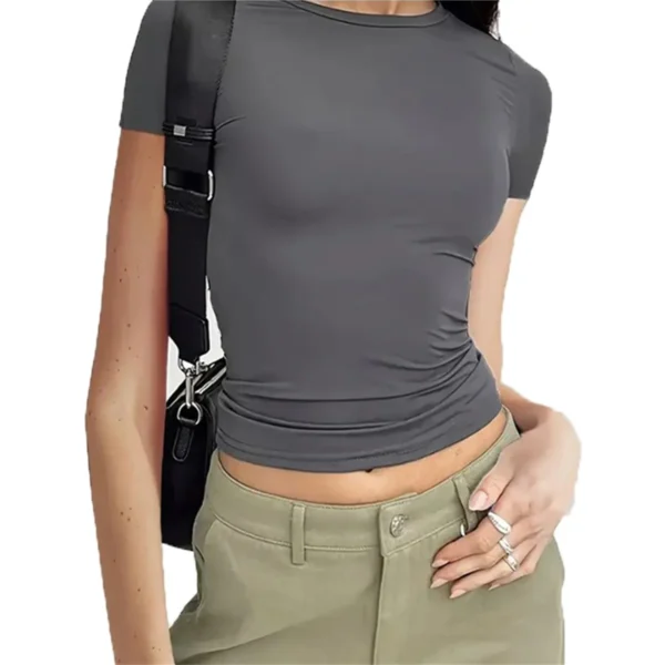 Simple and Elegant Crew Neck Casual Slim Fit Short Sleeve T-Shirts - Image 3