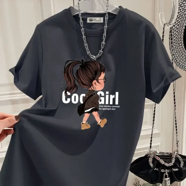 Pure Top Cotton Loose Printed Short Sleeve O-neck Streetwear T-shirt - Image 2