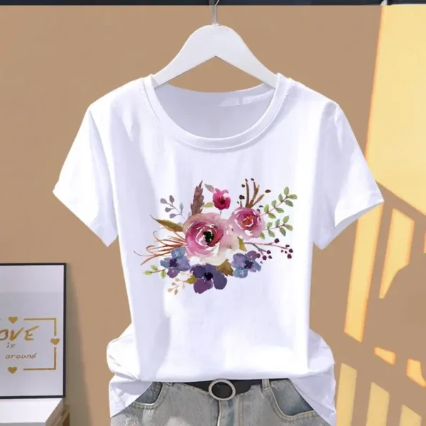 Casual Fashion Explosive Short Sleeve Print Floral Sports T-shirt - Image 6