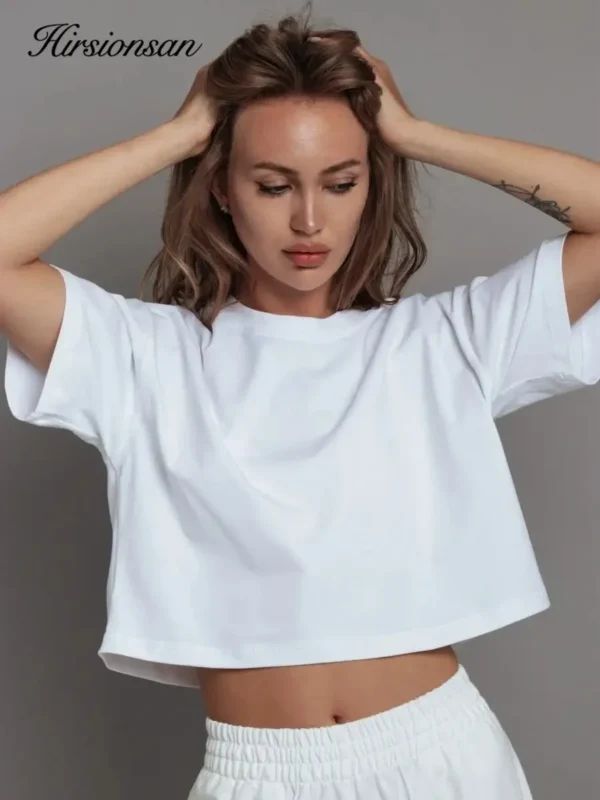 100% Cotton Short Chic Vintage O Neck Top T-Shirt - Image 18