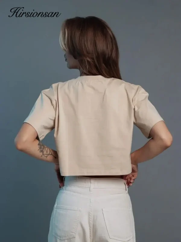 100% Cotton Short Chic Vintage O Neck Top T-Shirt - Image 31