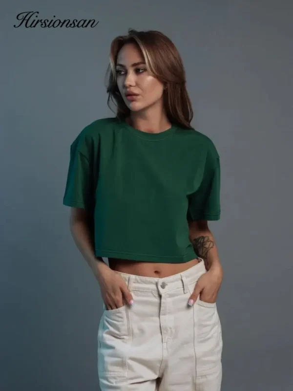 100% Cotton Short Chic Vintage O Neck Top T-Shirt - Image 4