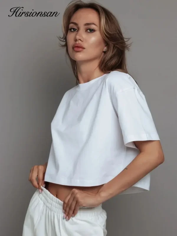 100% Cotton Short Chic Vintage O Neck Top T-Shirt - Image 23