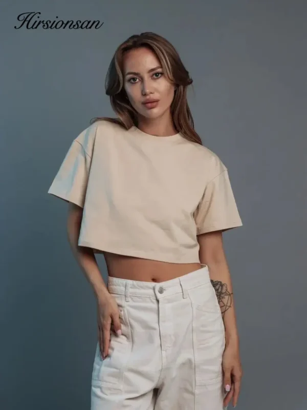 100% Cotton Short Chic Vintage O Neck Top T-Shirt - Image 28