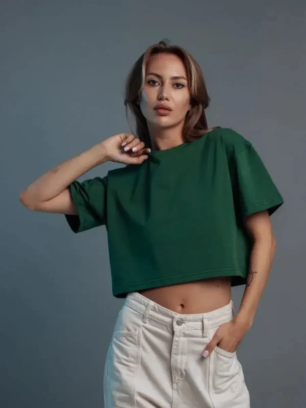 100% Cotton Short Chic Vintage O Neck Top T-Shirt - Image 12