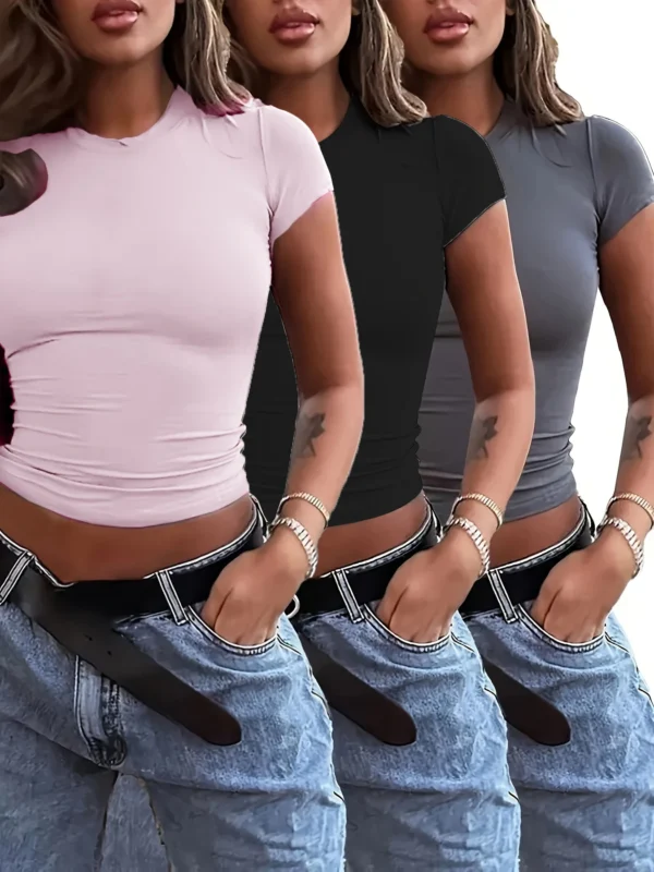 Simple and Elegant Crew Neck Casual Slim Fit Short Sleeve T-Shirts - Image 9