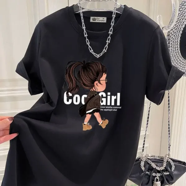 Pure Top Cotton Loose Printed Short Sleeve O-neck Streetwear T-shirt - Image 3