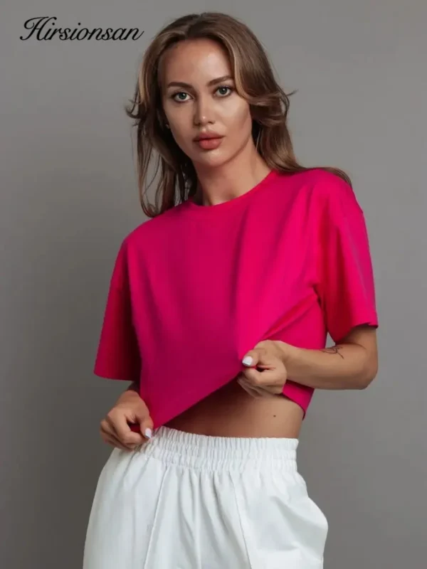 100% Cotton Short Chic Vintage O Neck Top T-Shirt - Image 39