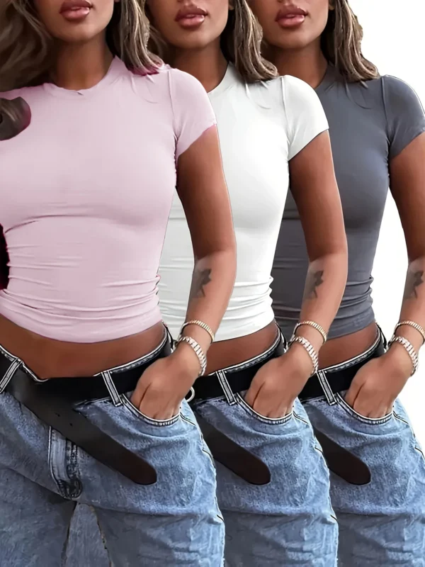 Simple and Elegant Crew Neck Casual Slim Fit Short Sleeve T-Shirts - Image 8