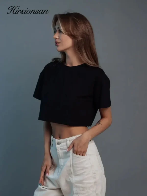 100% Cotton Short Chic Vintage O Neck Top T-Shirt - Image 17