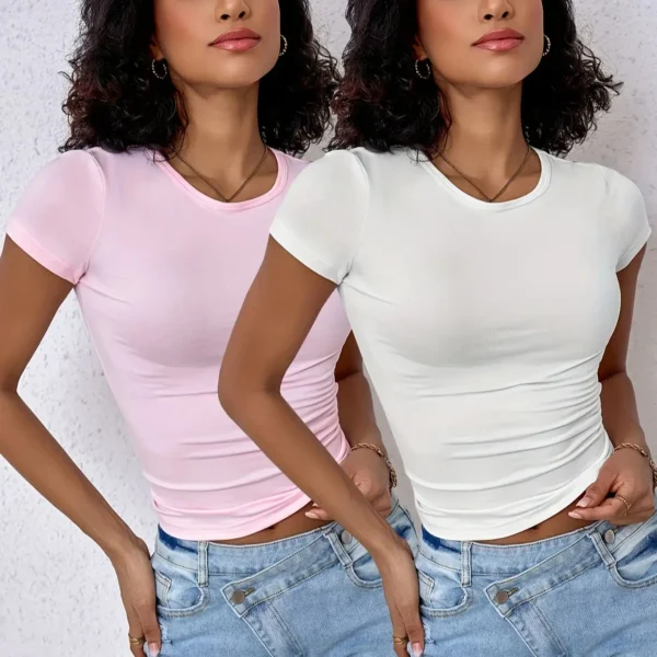 Simple and Elegant Crew Neck Casual Slim Fit Short Sleeve T-Shirts - Image 7