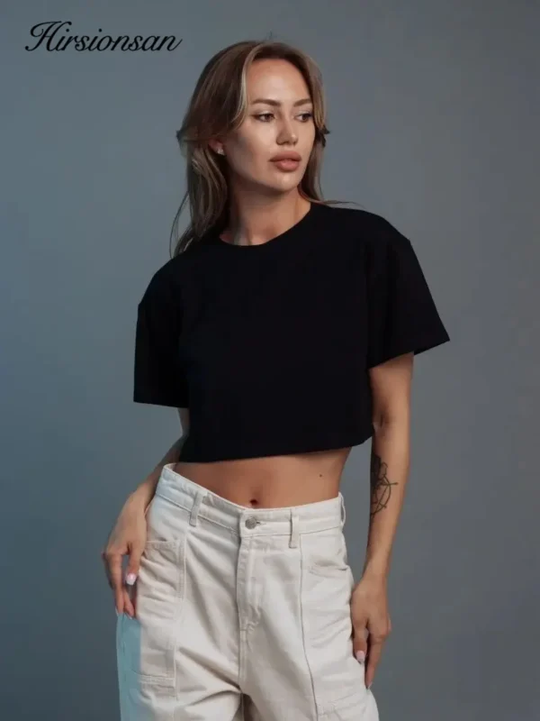 100% Cotton Short Chic Vintage O Neck Top T-Shirt - Image 16