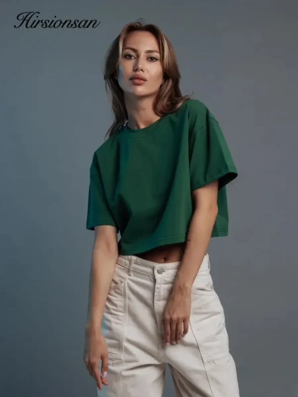 100% Cotton Short Chic Vintage O Neck Top T-Shirt - Image 34