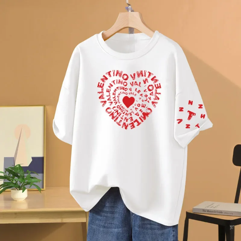 Pure Loose Casual Cotton Short Sleeve Fashion O-neck T-shirt