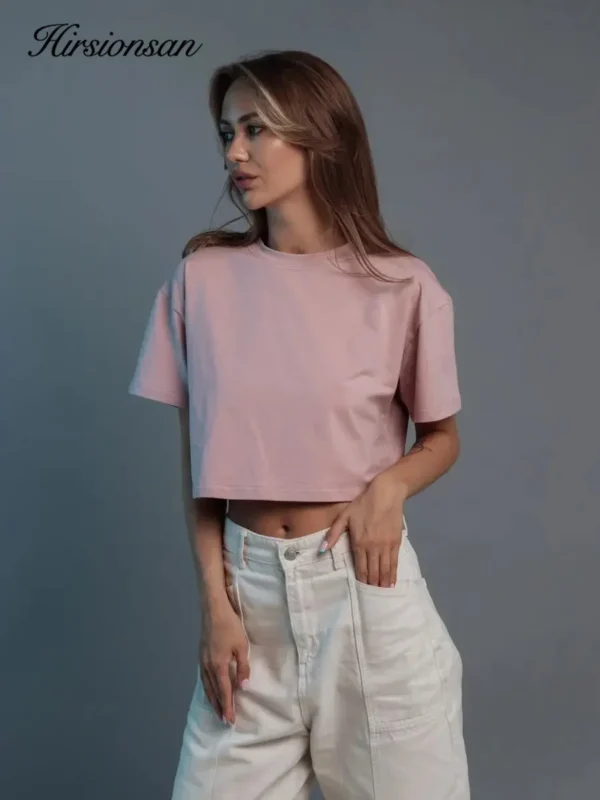 100% Cotton Short Chic Vintage O Neck Top T-Shirt - Image 38