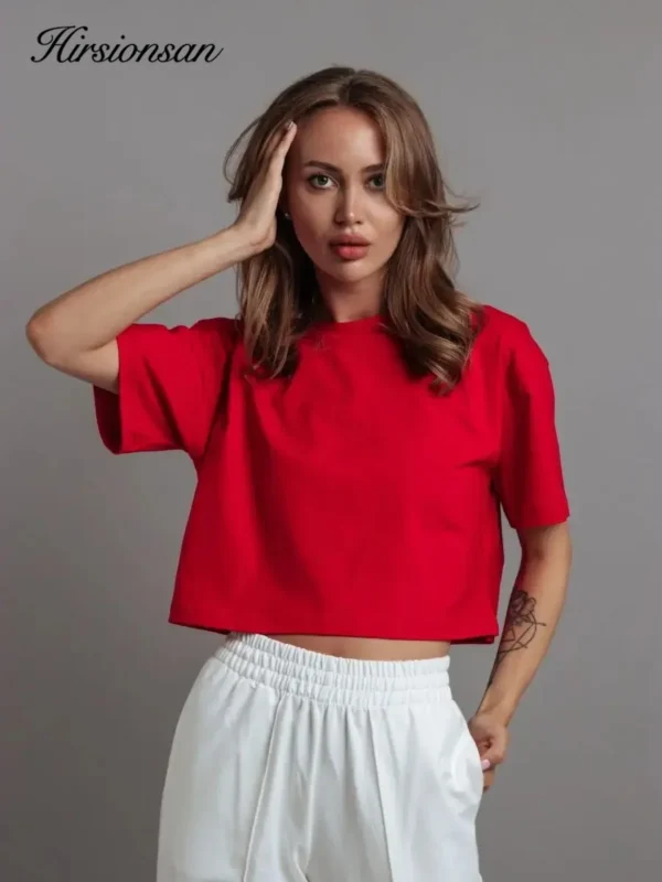 100% Cotton Short Chic Vintage O Neck Top T-Shirt - Image 36