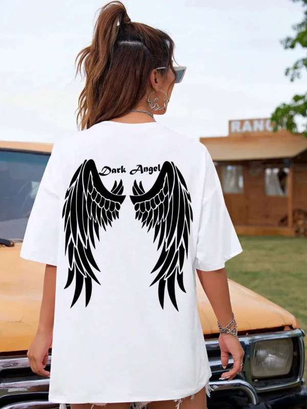 Cotton Short Sleeves Dark Angel Wing Hot Sale Graphic Printed T-Shirts - Image 15