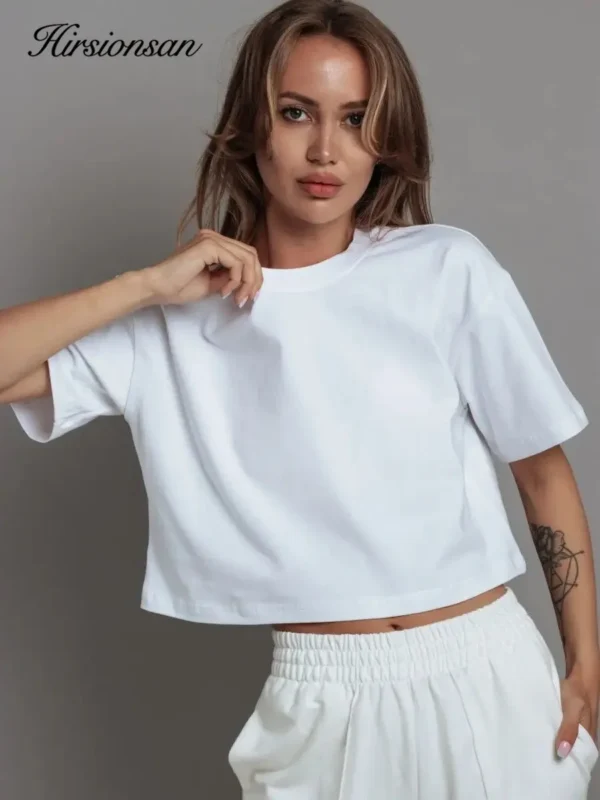 100% Cotton Short Chic Vintage O Neck Top T-Shirt - Image 19