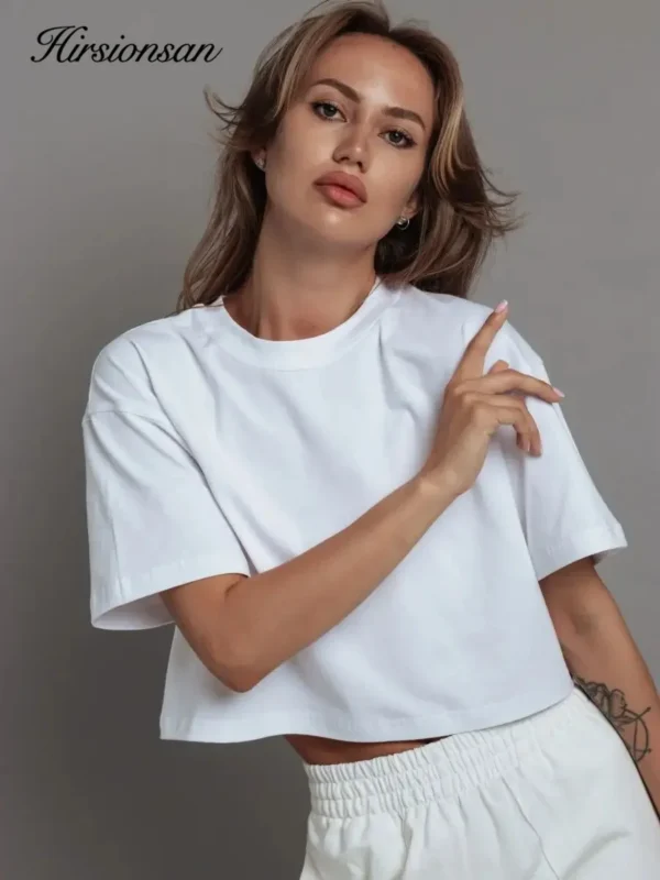 100% Cotton Short Chic Vintage O Neck Top T-Shirt