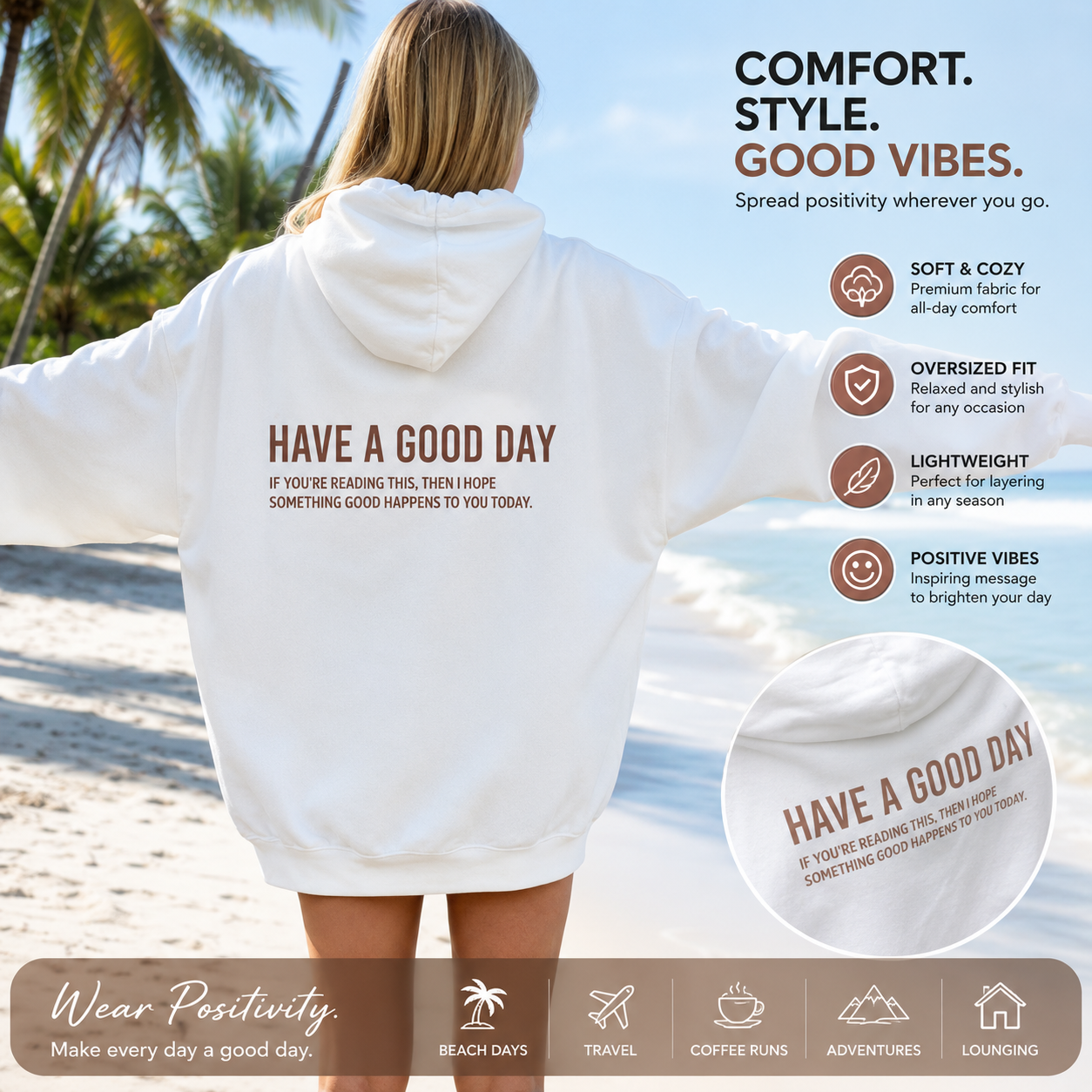 Have A Good Day" Women's Harajuku Back-Slogan Hoodie