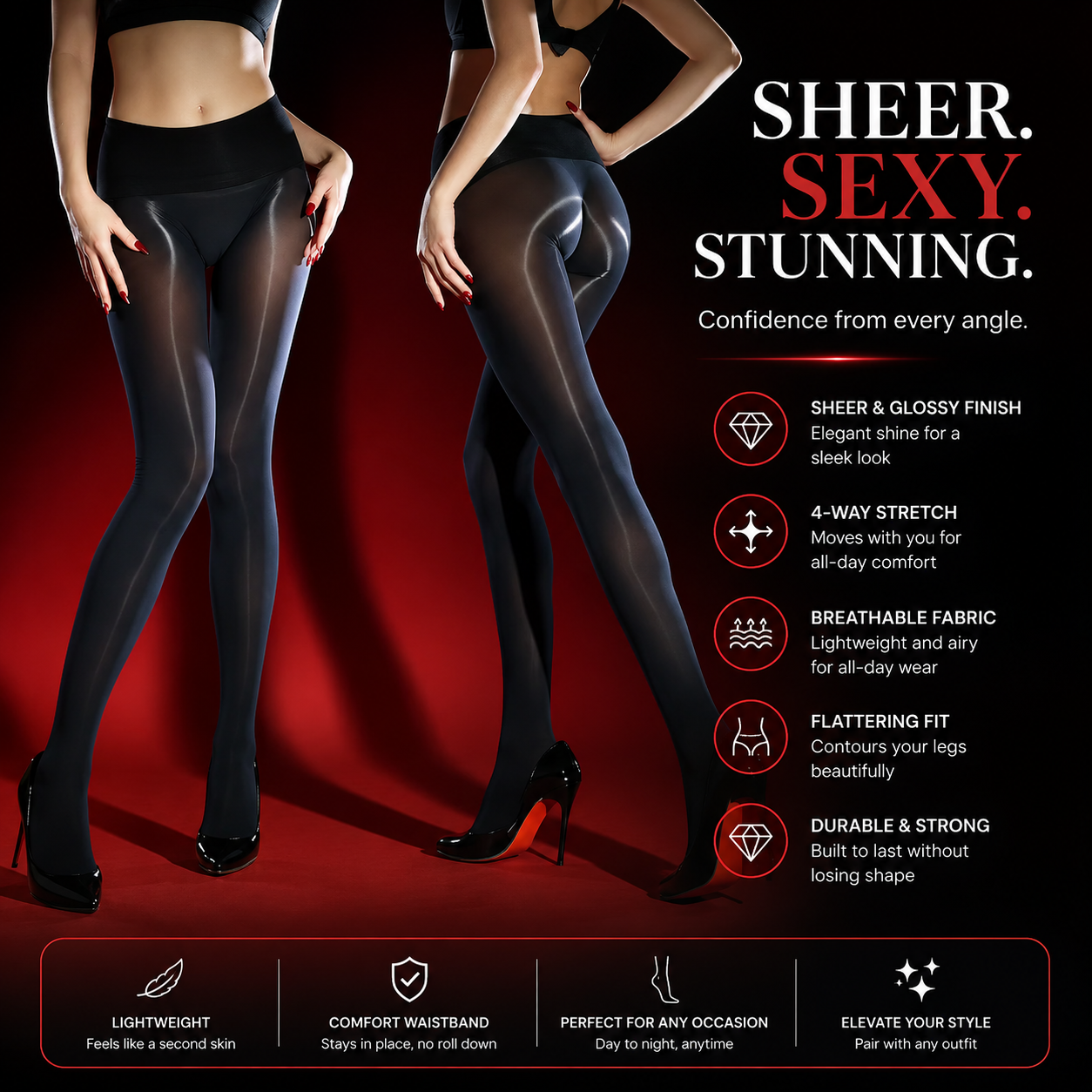 Oil Shiny Ultra-Thin Transparent Tights | Sexy Open Crotch Silky Pantyhose