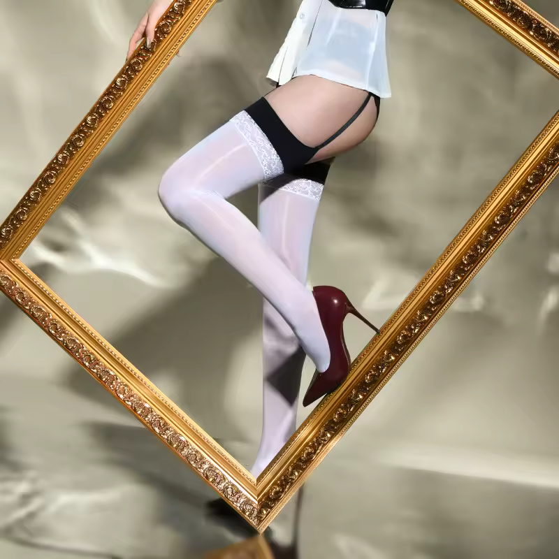 Sexy Shiny Lace Elastic Ultimate High-Gloss Bandage Garter Stockings