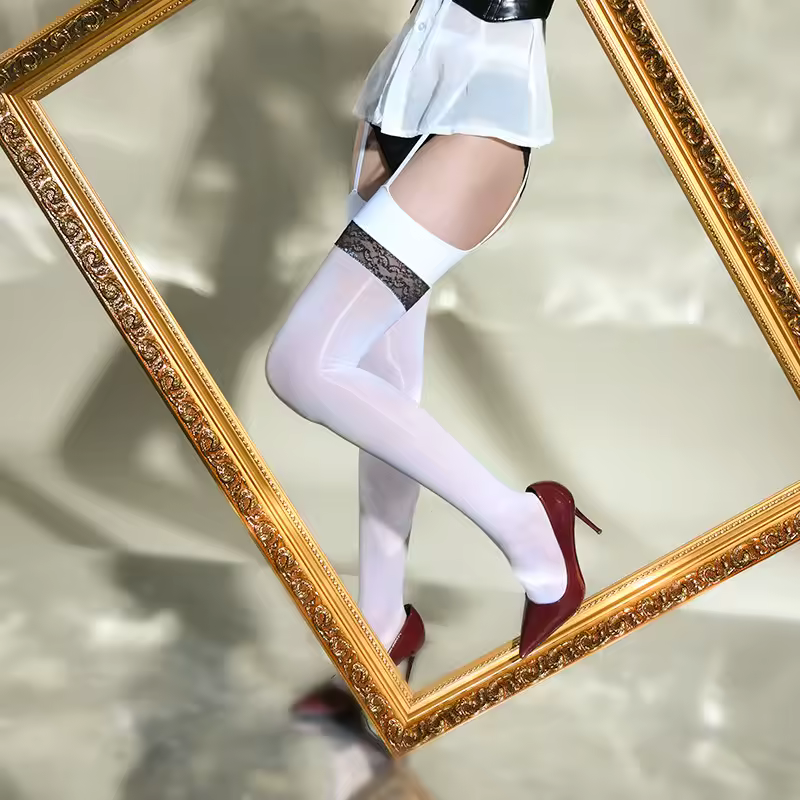 Sexy Shiny Lace Elastic Ultimate High-Gloss Bandage Garter Stockings