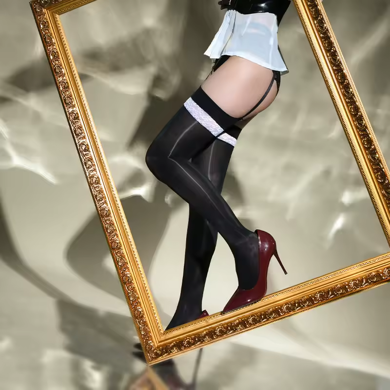 Sexy Shiny Lace Elastic Ultimate High-Gloss Bandage Garter Stockings